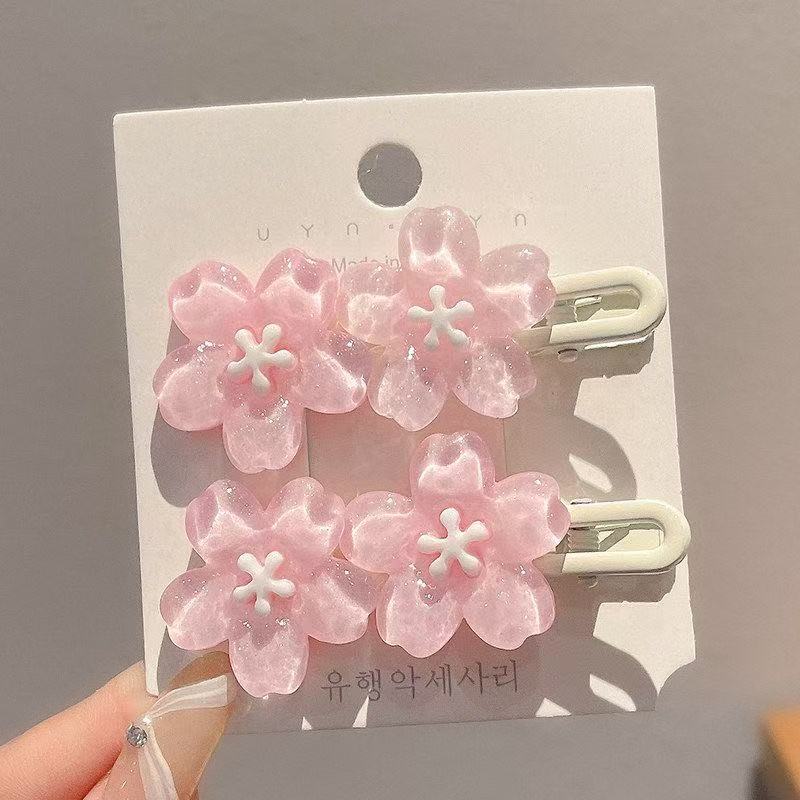 Jelly-colored cherry blossom one-line hair clips for girls, summer side bangs, forehead breakdowns, duckbillon clips, children's headwear, hair clips, acrylic hair clips, children's hair clips, hair clips, hairpin grabbers detail image 15