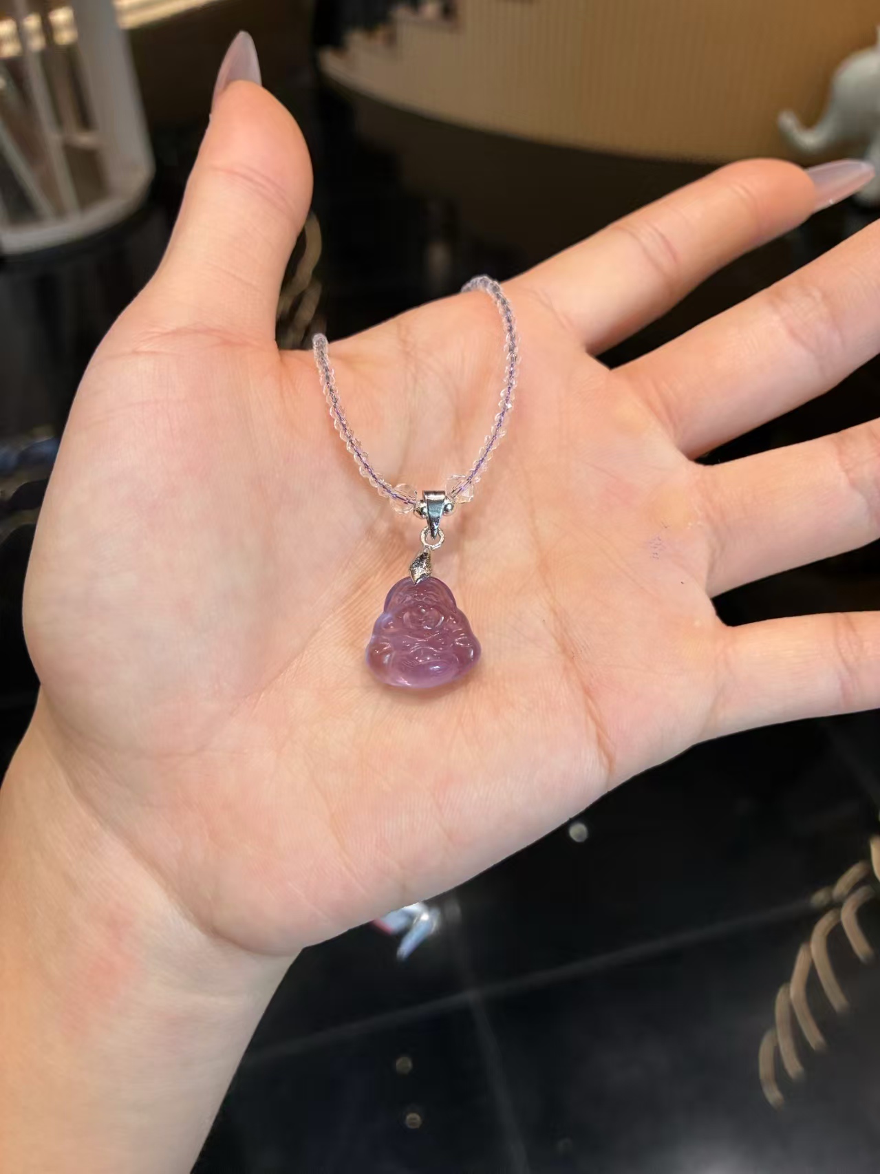Amethyst small Buddha necklace details Picture