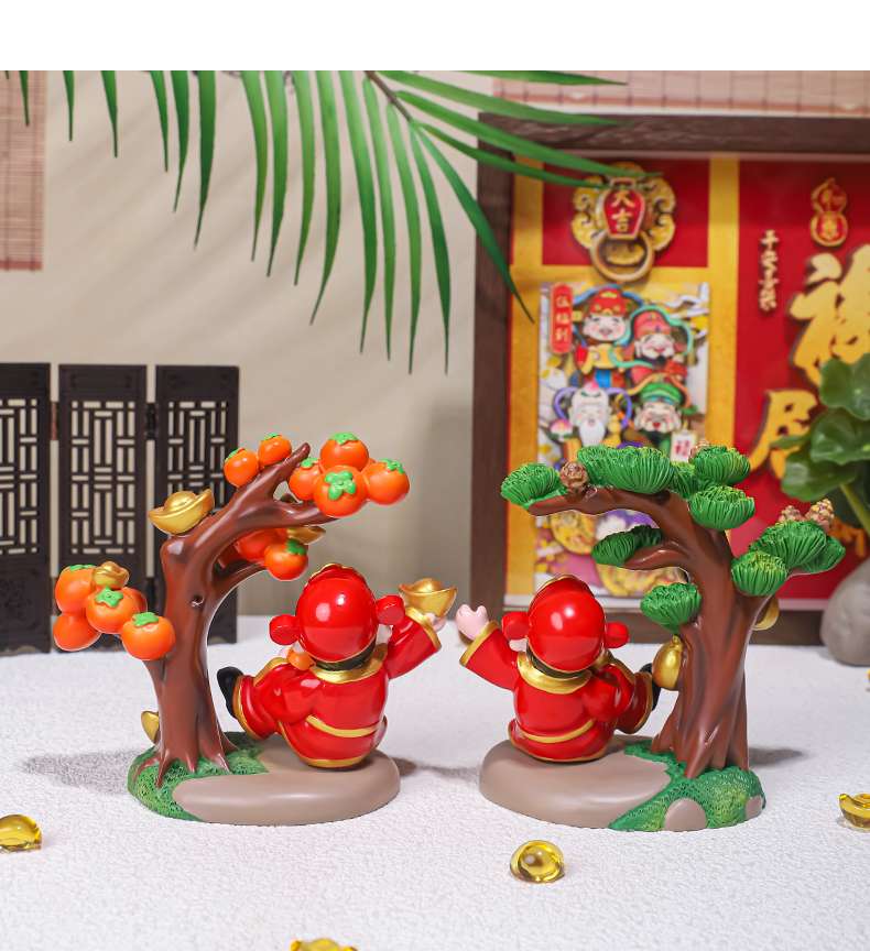 好运财神柿柿如意创意财神爷摆件家居装饰品办公桌面工位车载装饰发财树树脂详情图12