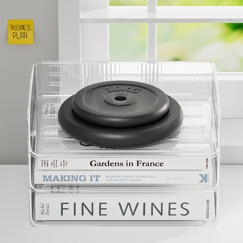 办公室桌面收纳盒抽屉式工位a4文件整理柜透明储物箱可叠加置物架细节图