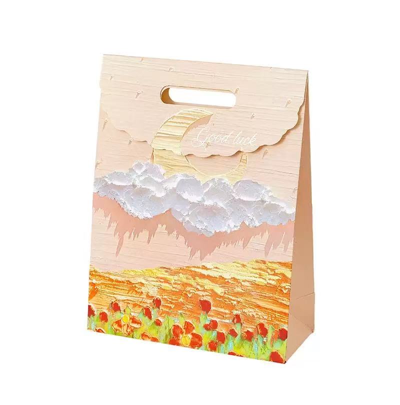 文艺油画翻盖礼品袋小号12*6*16，中号19*9*27，大号24*10.5*32cm详情5