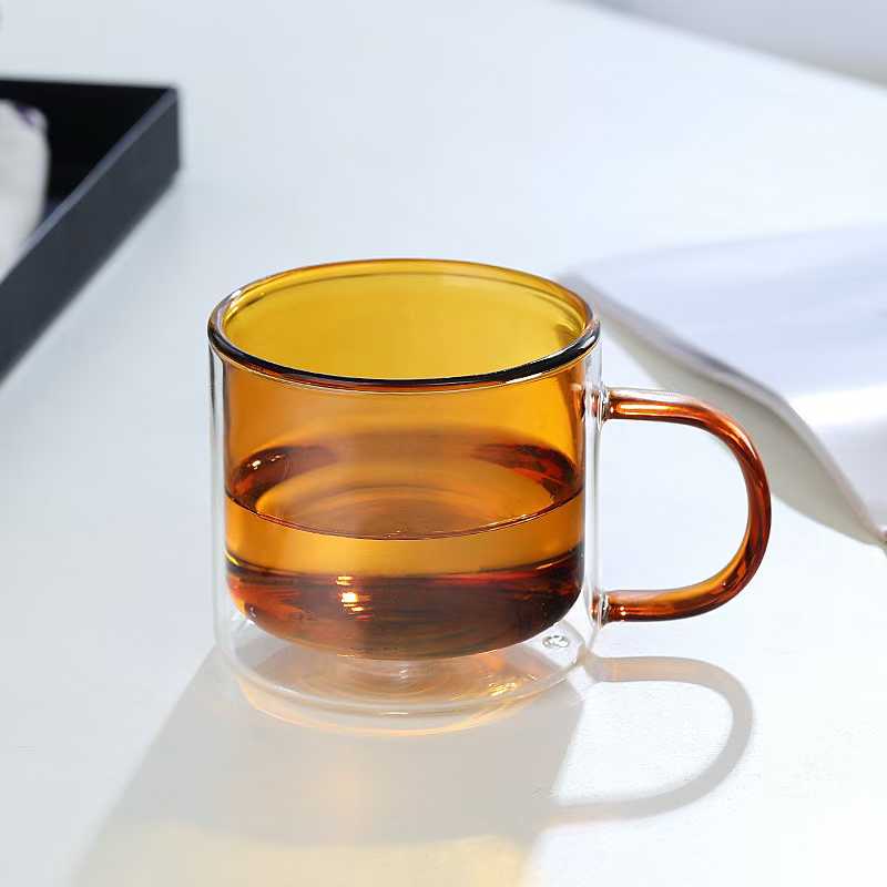 琥珀色太阳浮雕带把玻璃水杯茶杯180ml