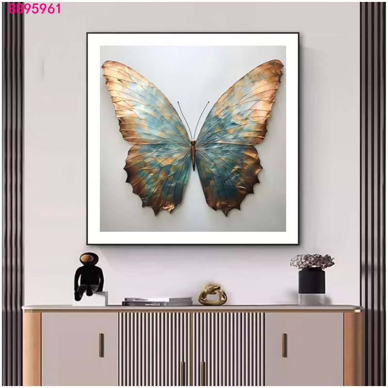 金色系仿真花蝴蝶串花藤吊多肉植物装饰画摆件家居美化绿植装饰画 铝合金框80*80