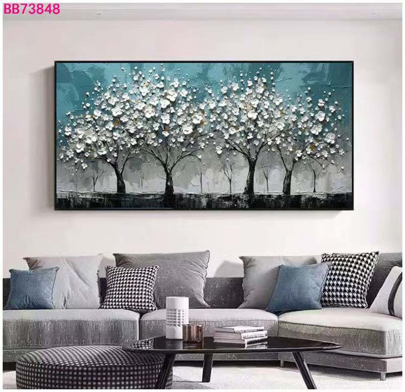 客厅装饰画花卉树景油画画布画房间画清新自然风格铝合金框60*120