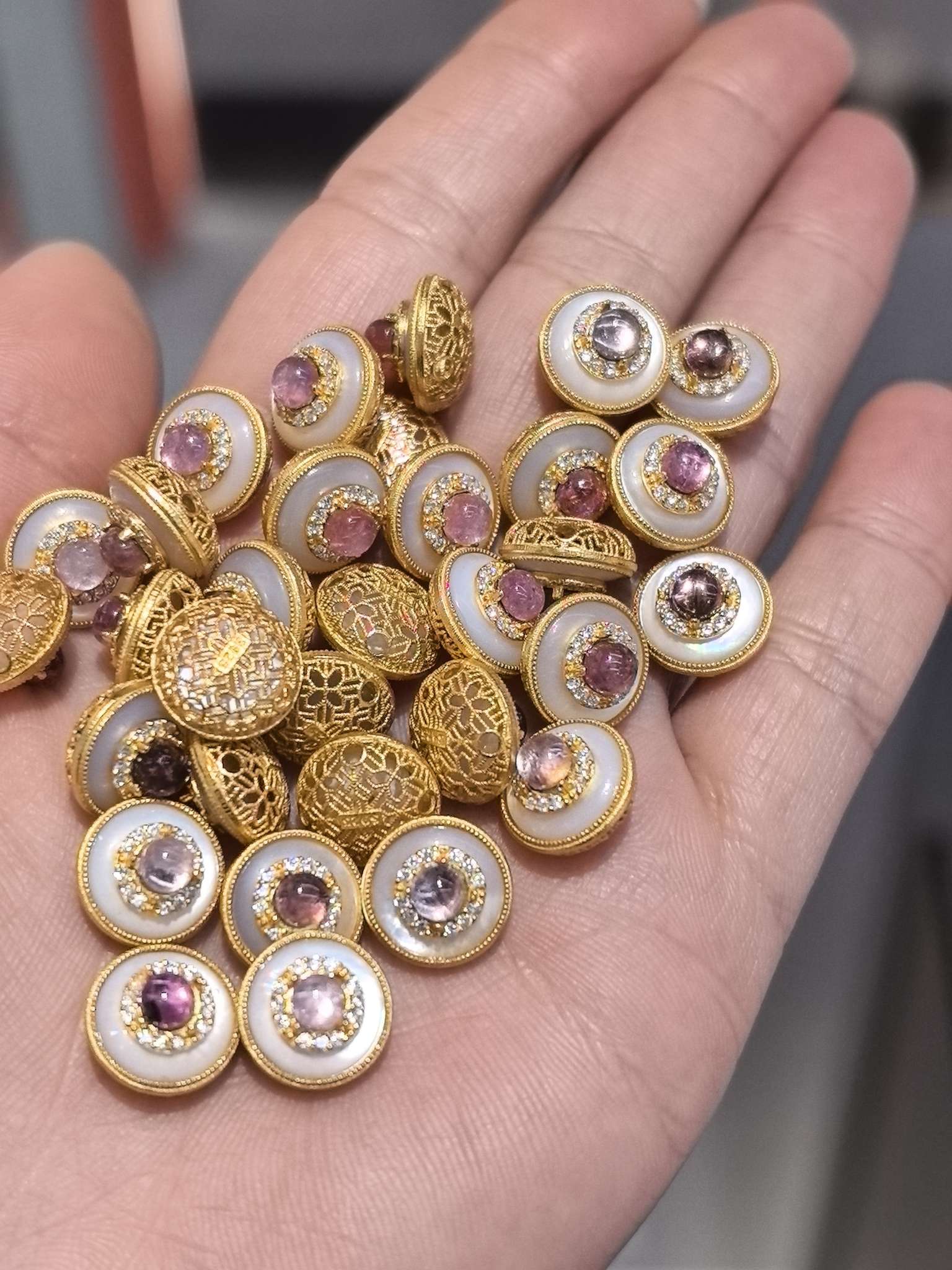  s925  银碧玺白贝圆形花丝配件 9m 4m p2572细节图