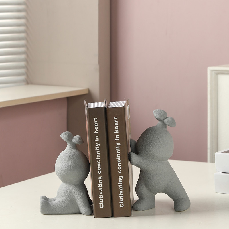 Minimalista viento lindo forma de conejo conejo de cerámica soporte de libro creativo portalibros gabinete decorativo sólo él pone artesanía details Picture