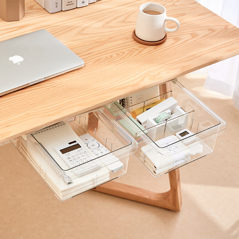 隐形桌下抽屉有横梁可加装办公桌书桌电脑桌面收纳盒工位改造神器