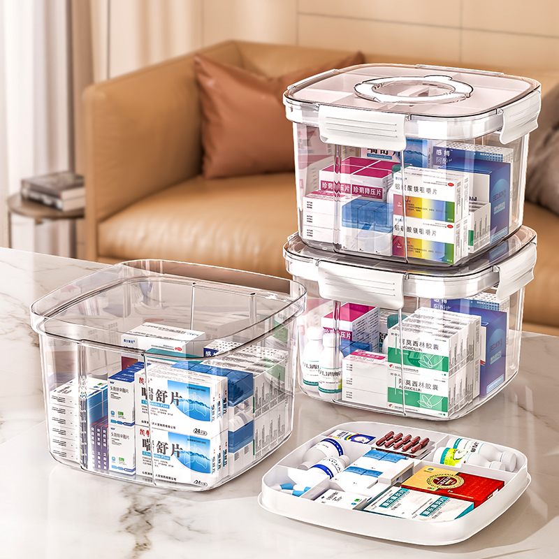 多层药箱家庭装家用医药箱大容量药物收纳盒透明大号医疗急救药盒