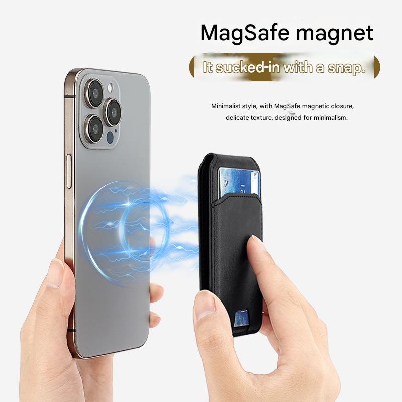 跨境亚马逊适用MagSafe磁吸PU皮革折叠手机支架N52强磁插槽式卡包详情8