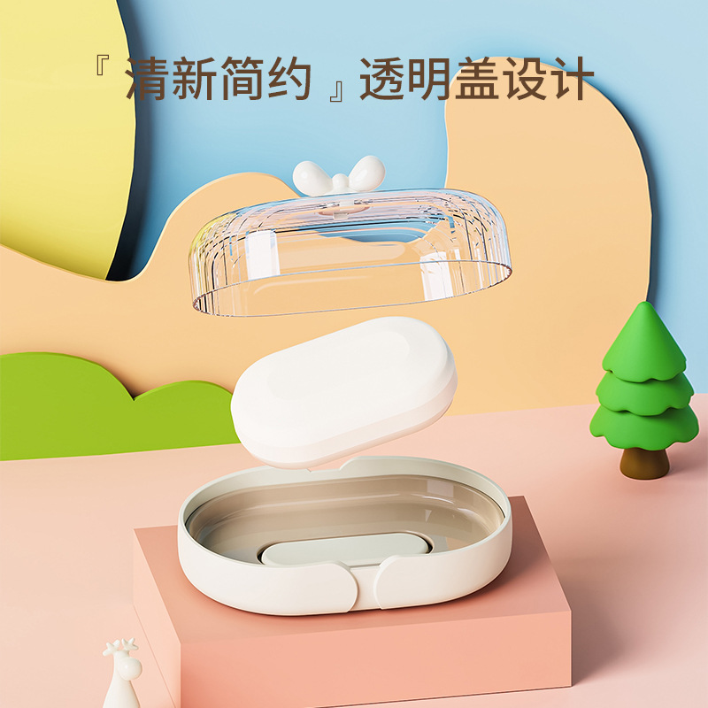 T54-Y-8550透明卫生间皂盒带盖防尘洗衣台阳台洗手间香皂肥皂收纳 Specification image