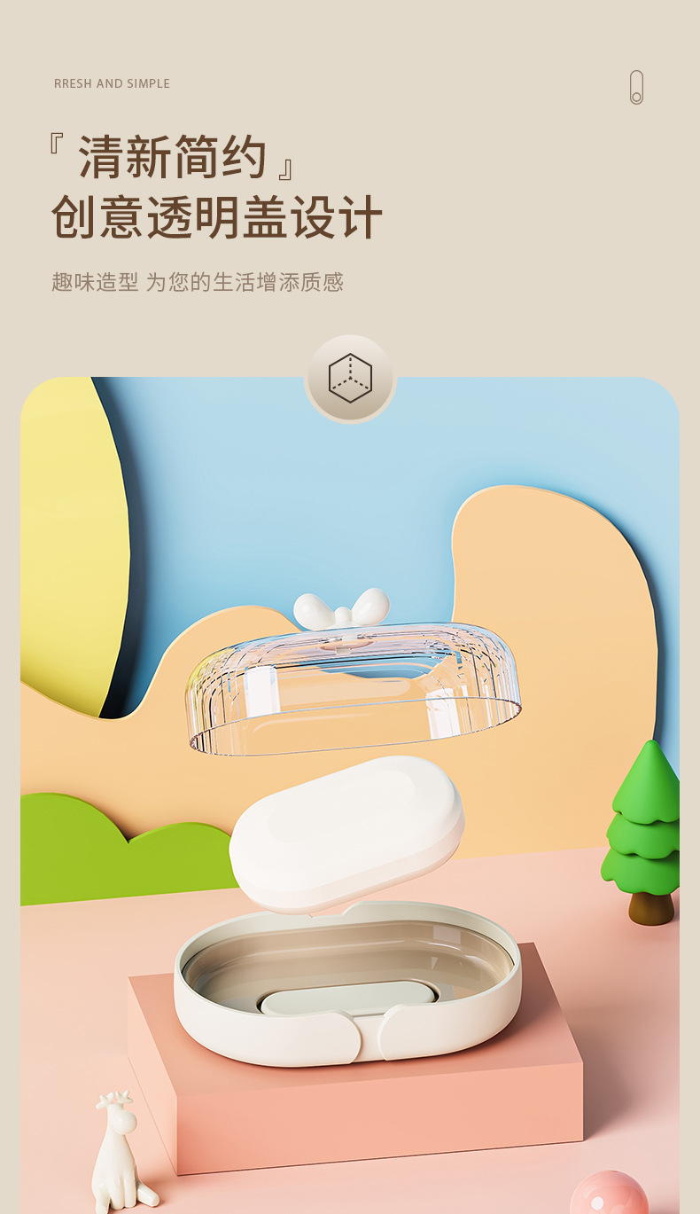 T54-Y-8550透明卫生间皂盒带盖防尘洗衣台阳台洗手间香皂肥皂收纳 detail image 2