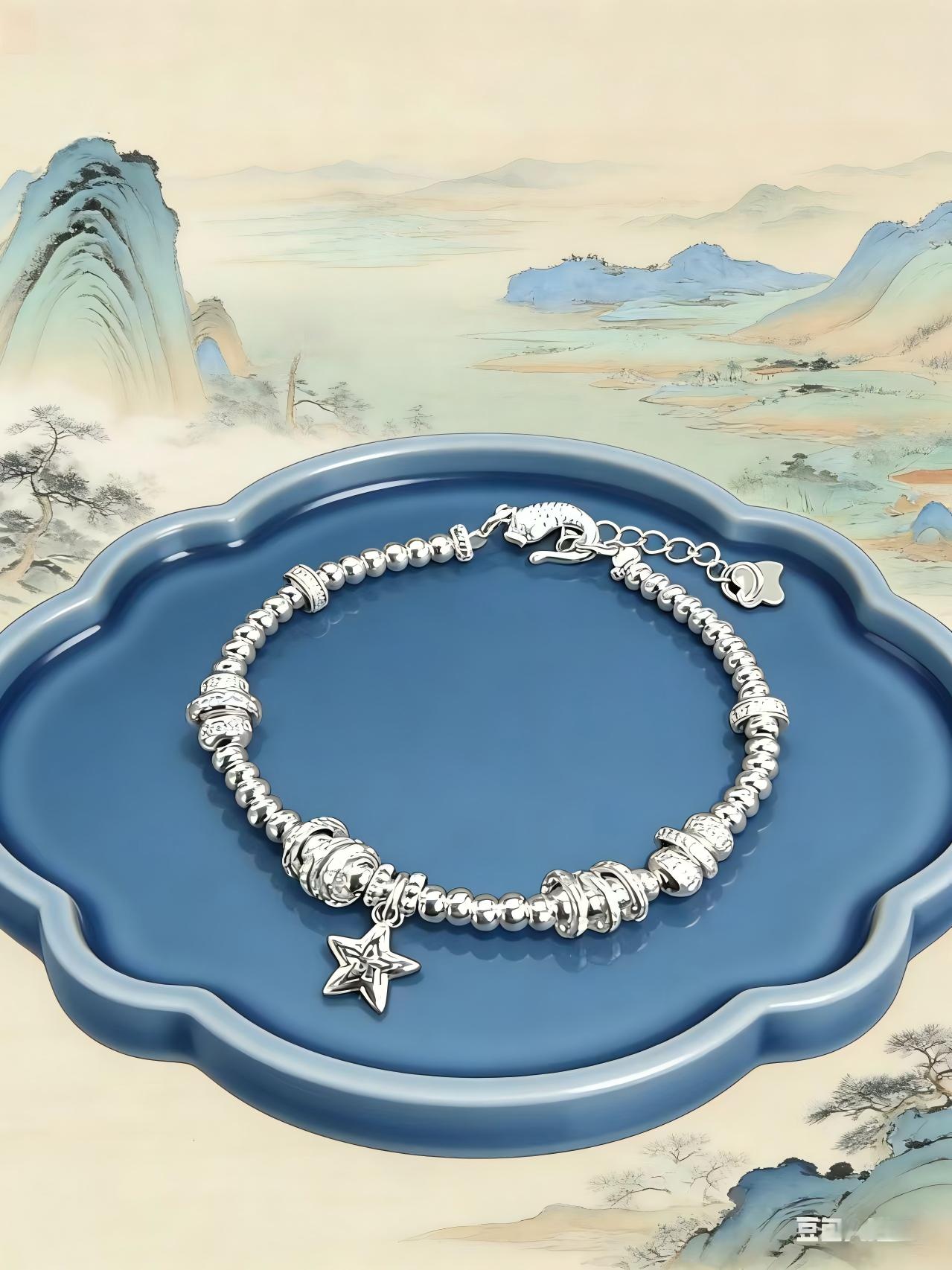 时尚精工星语流光925素银银星星吊坠串珠手链女·轻奢小众灵动显白设计感手饰