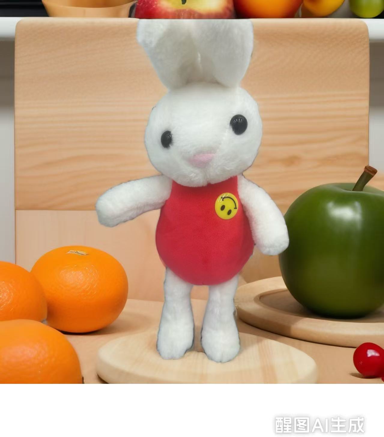 毛绒玩具穿红色背心的兔子