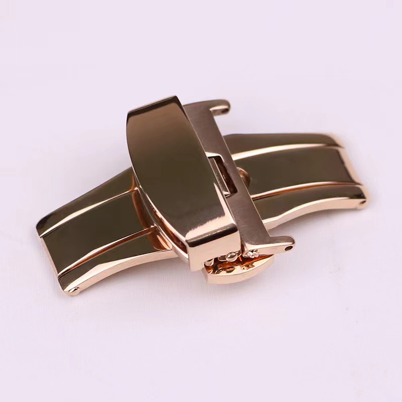 密底内拉丝薄面双按蝴蝶表扣 金色玫瑰金  银色10-22MM 手表配件