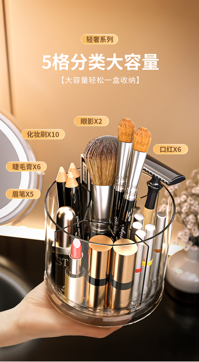 化妆刷收纳筒旋转防尘梳妆台化妆品收纳盒口红眼影置物架桌面笔筒详情4