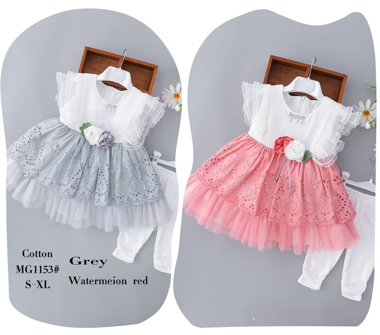White lace-trimmed cotton children's dress, golden embroidered flower small shoulder bag, green plant wall, kids' dress, girls' gauze dress, children's clothing, birthday supplies, sweet and cool for young age Specification image