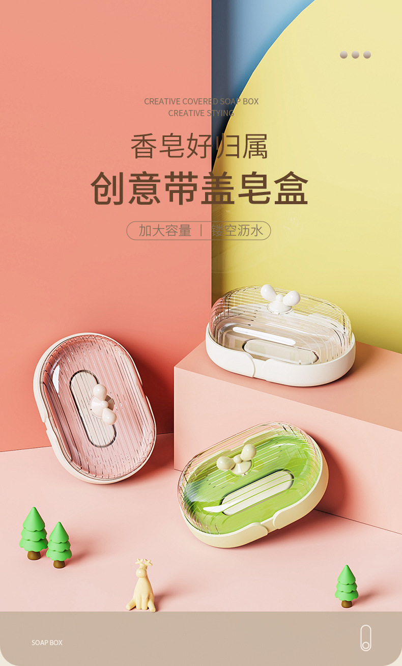 T54-Y-8550透明卫生间皂盒带盖防尘洗衣台阳台洗手间香皂肥皂收纳 detail image 1