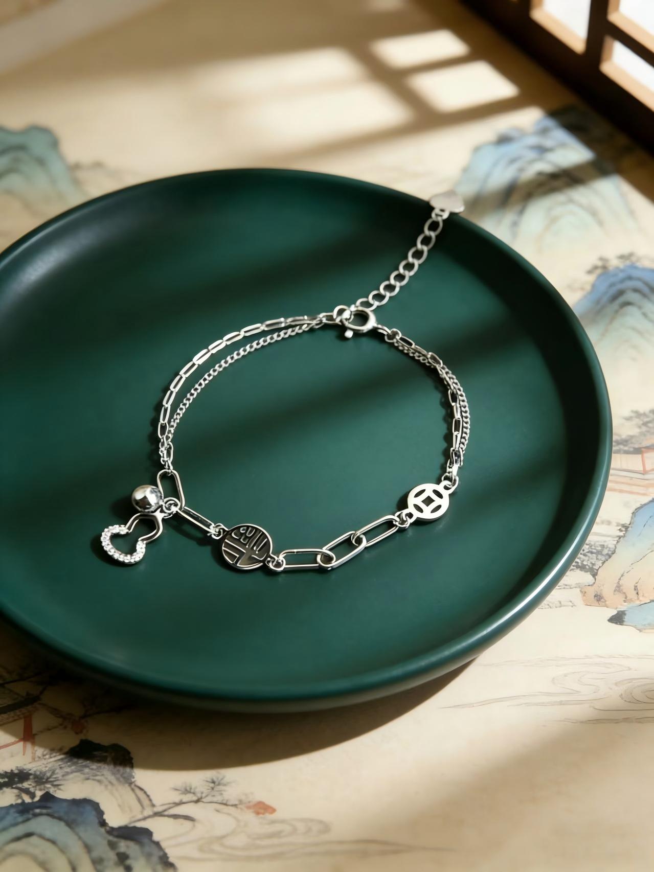 时尚精工如意流光·925银大众轻奢福运拼接手链