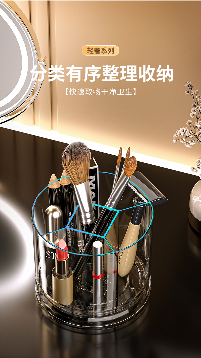 化妆刷收纳筒旋转防尘梳妆台化妆品收纳盒口红眼影置物架桌面笔筒详情5