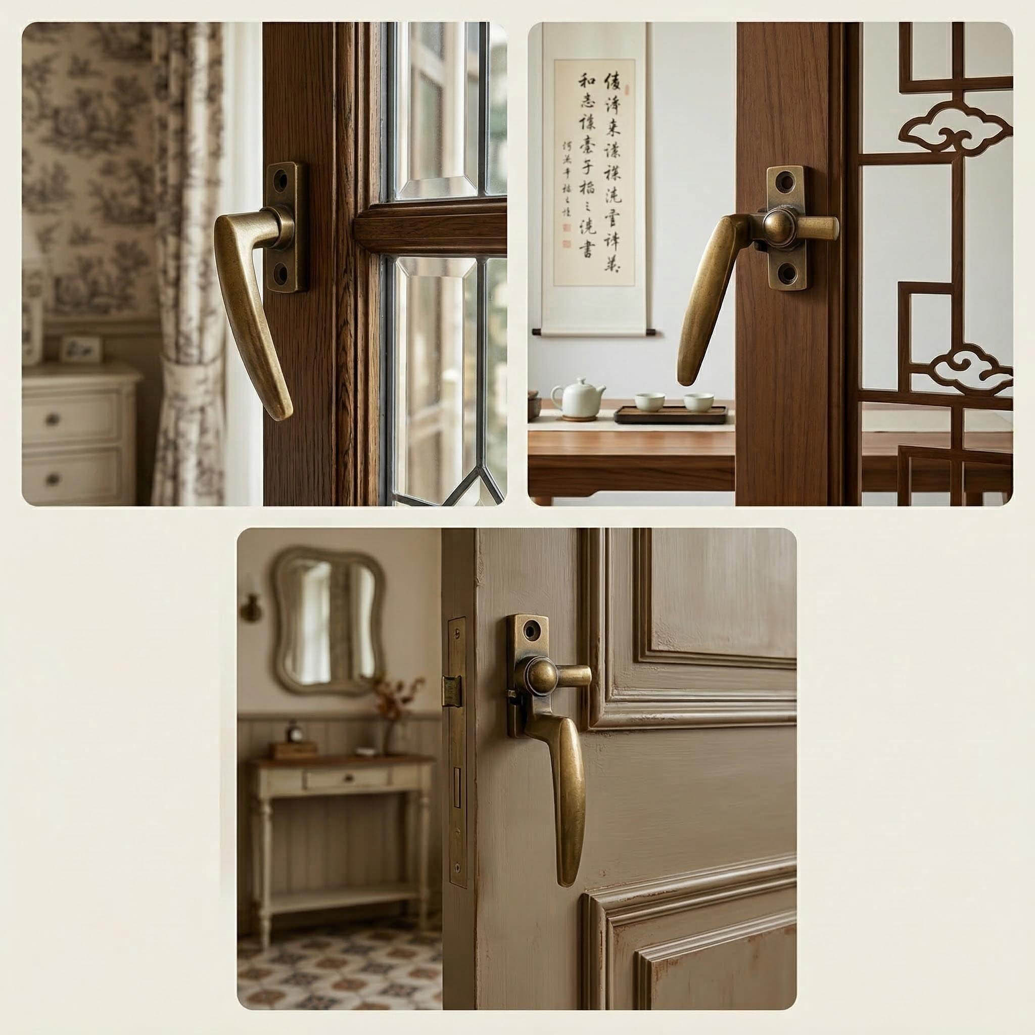 Retro brass window handles, zinc alloy handles, hardware door and window handles, household window handles Specification image
