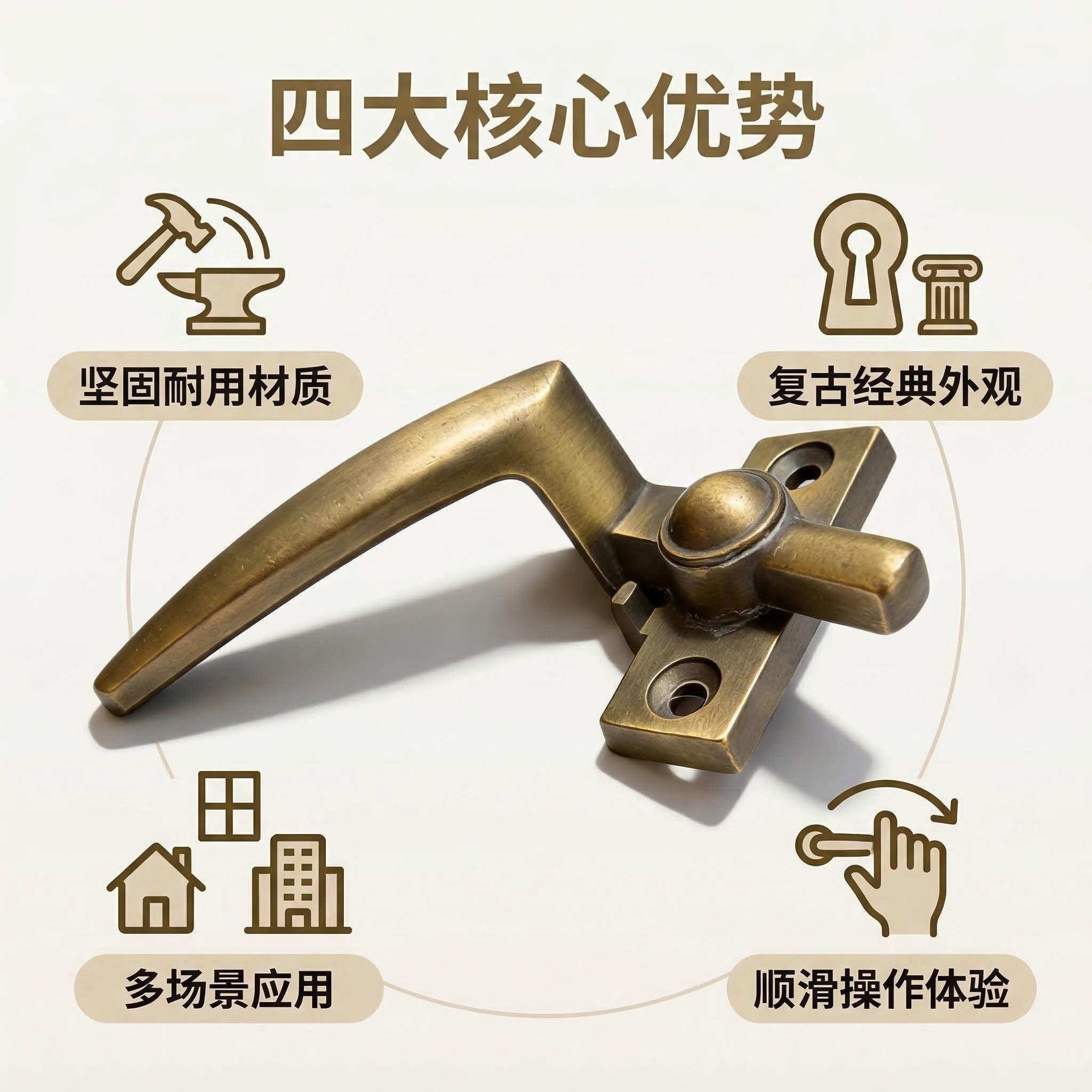 Retro brass window handles, zinc alloy handles, hardware door and window handles, household window handles Item Picture