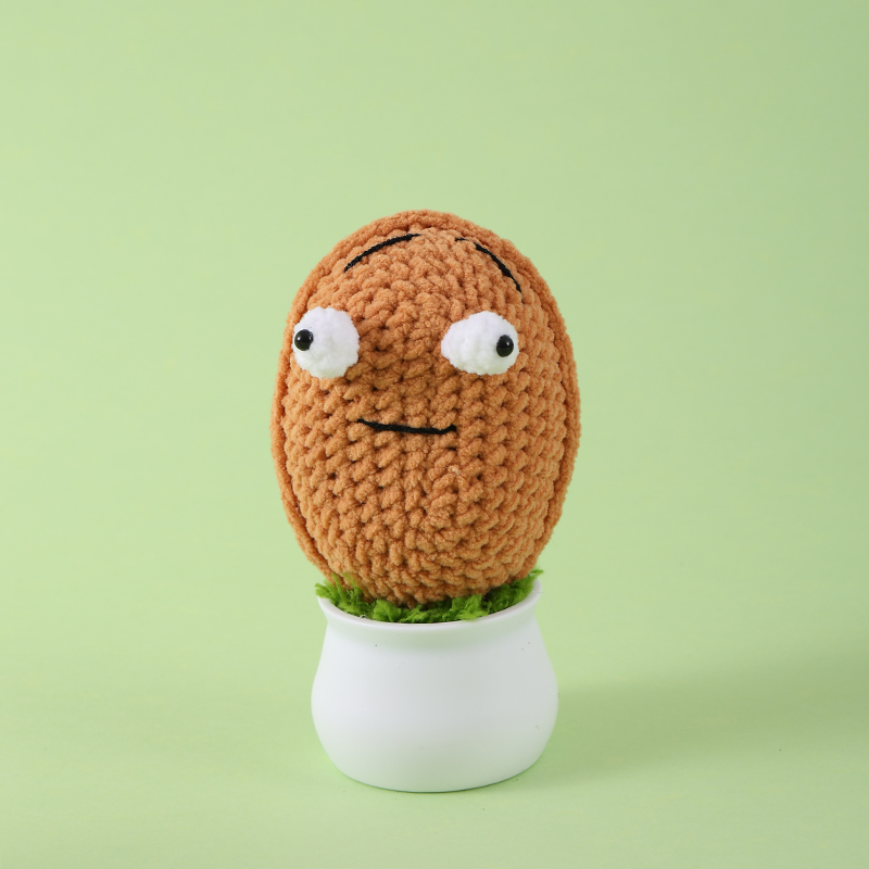 土豆毛线盆栽成品跨境钩织爱心毛线花盆栽纯手工编织仿真花摆件礼物