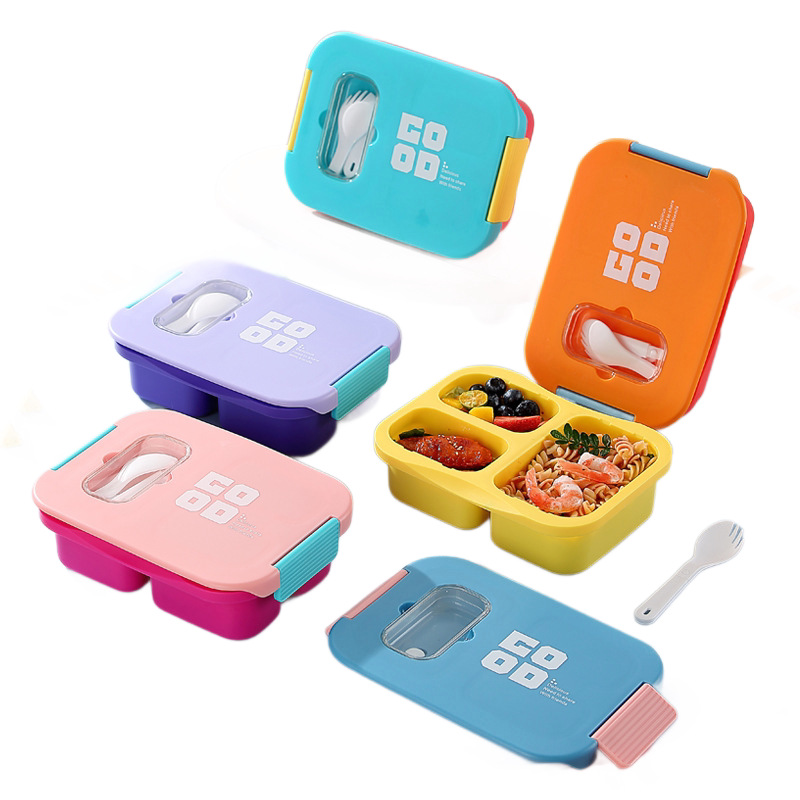 简约字母分格便当盒 食品级 PP 材质 自带便携餐具 学生儿童防漏便携午餐饭盒详情2