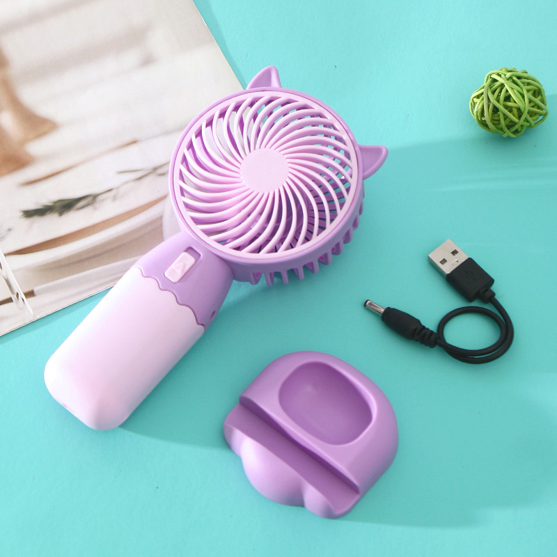 紫色猫耳手持小风扇学生挂脖户外便携小电风扇