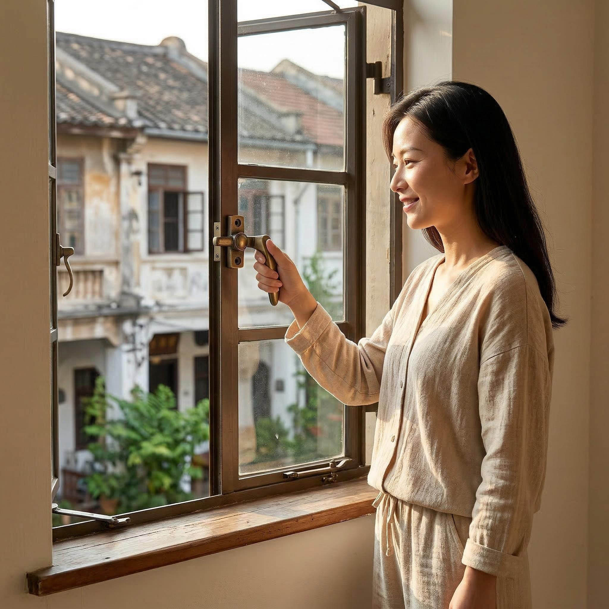 Retro brass window handles, zinc alloy handles, hardware door and window handles, household window handles Application Scenario