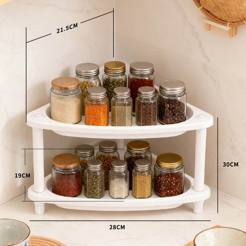 双层白色塑料厨房角落置物架收纳架厨房用具收纳