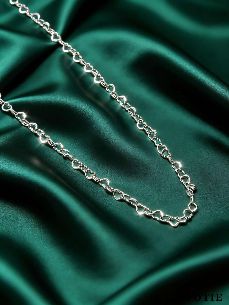 s925 pure silver heart-shaped circle plain chain collarbone chain details Picture