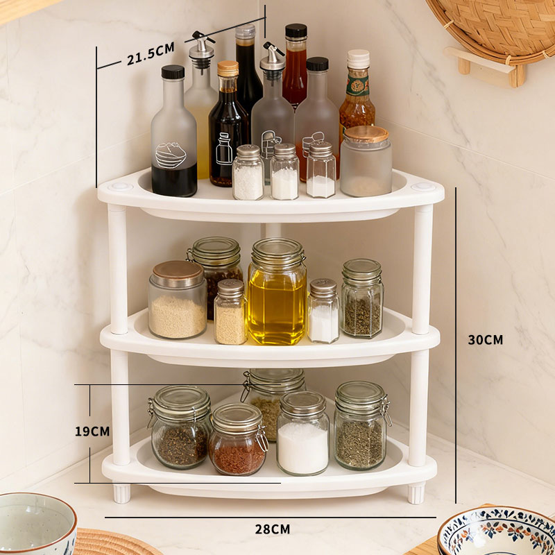 白色三层角落厨房收纳架置物架厨房用具收纳柜