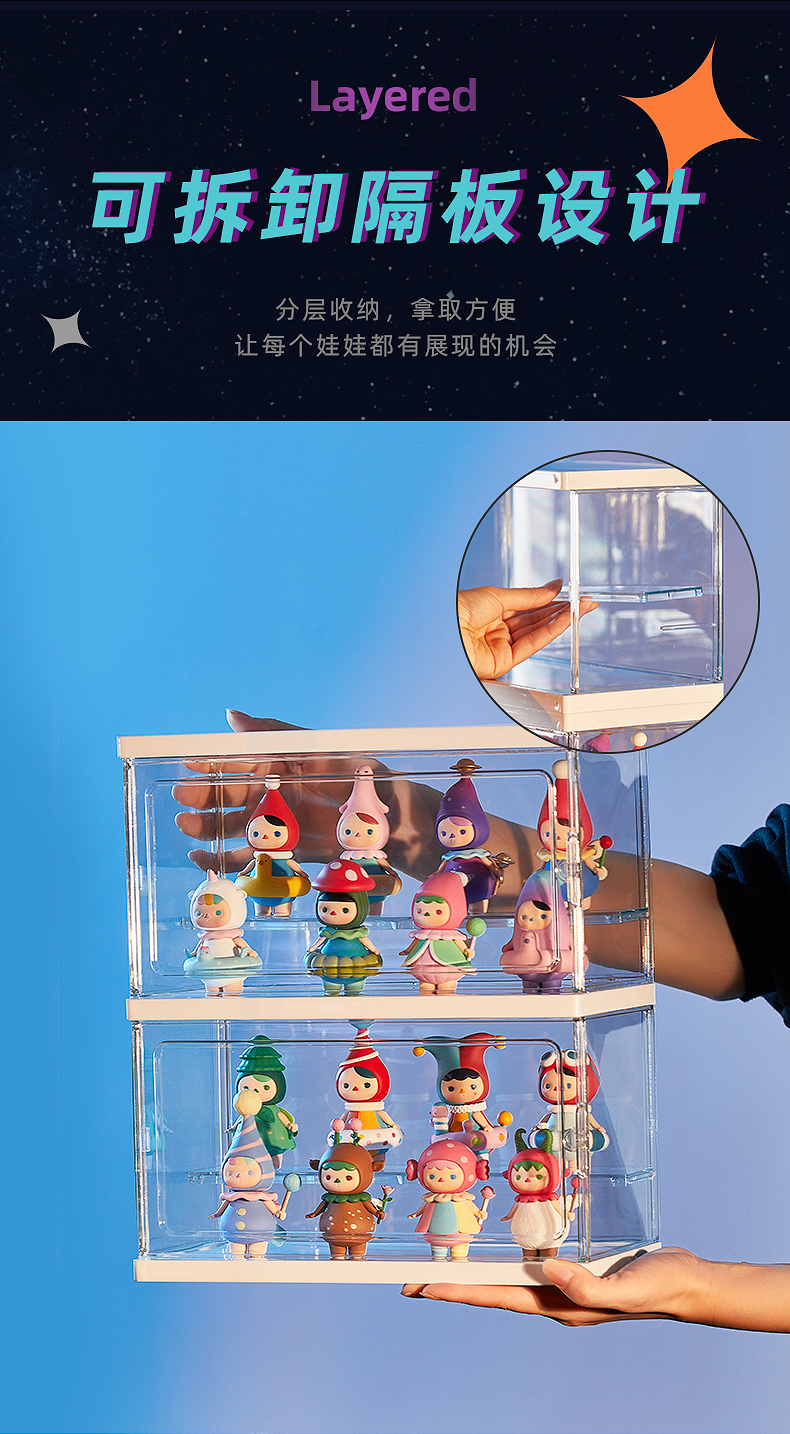 盲盒收纳展示架亚克力透明手办摆件展示柜适用于泡泡玛特展示盒子详情6