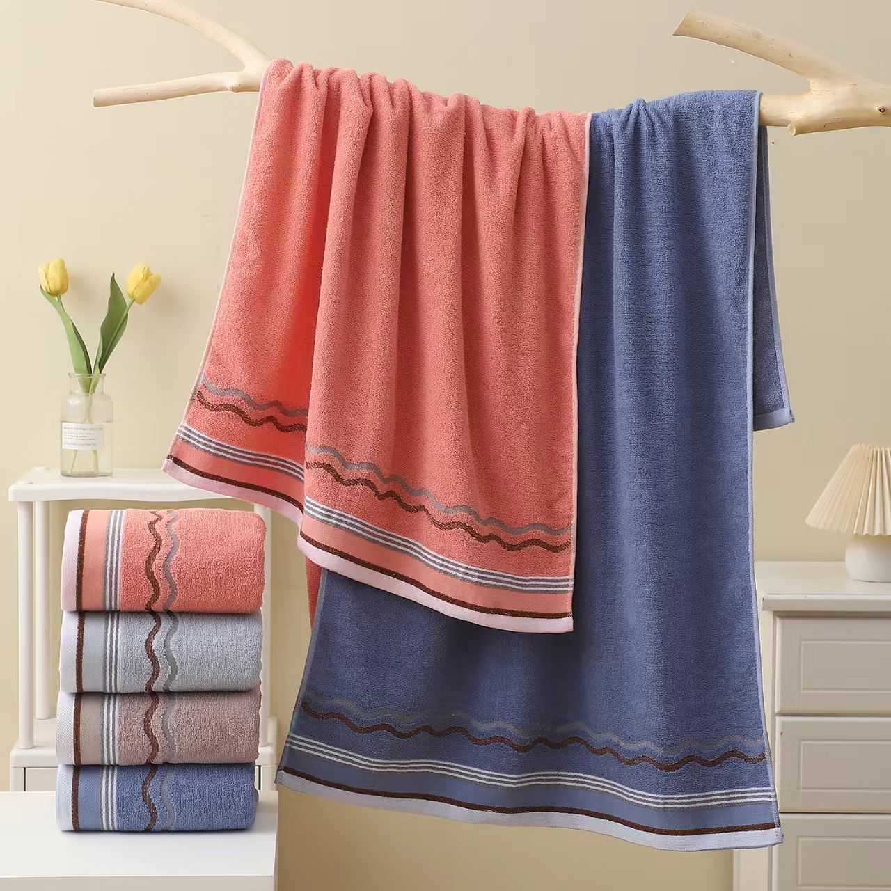 Long-staple cotton bath towel and towel fabric, 70*140cm, good water absorption, soft and comfortable Item Picture