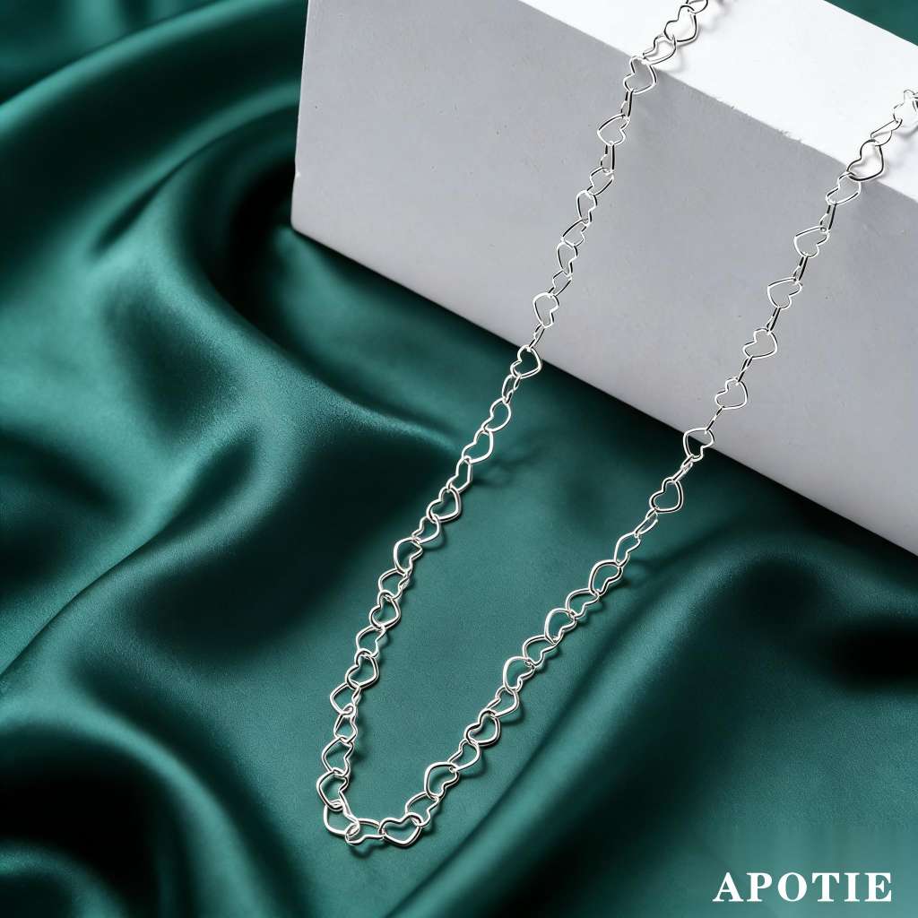s925 pure silver heart-shaped circle plain chain collarbone chain Specification image
