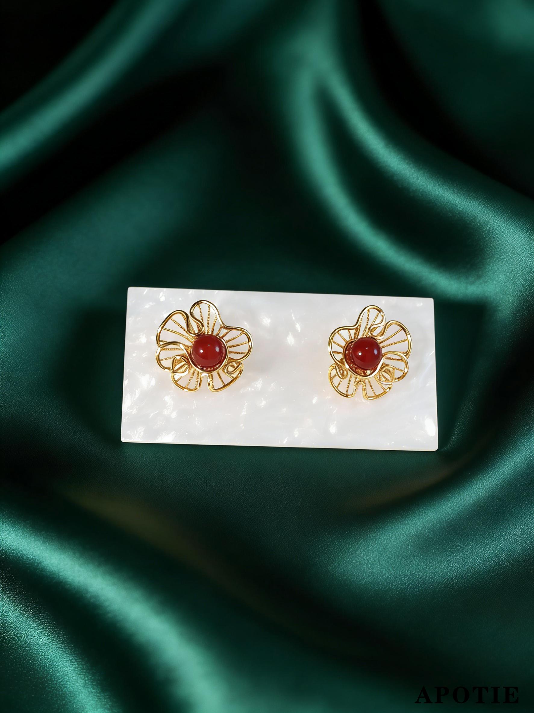 Red agate hollowed-out S925 new Chinese-style silver earrings from APOTIE details Picture