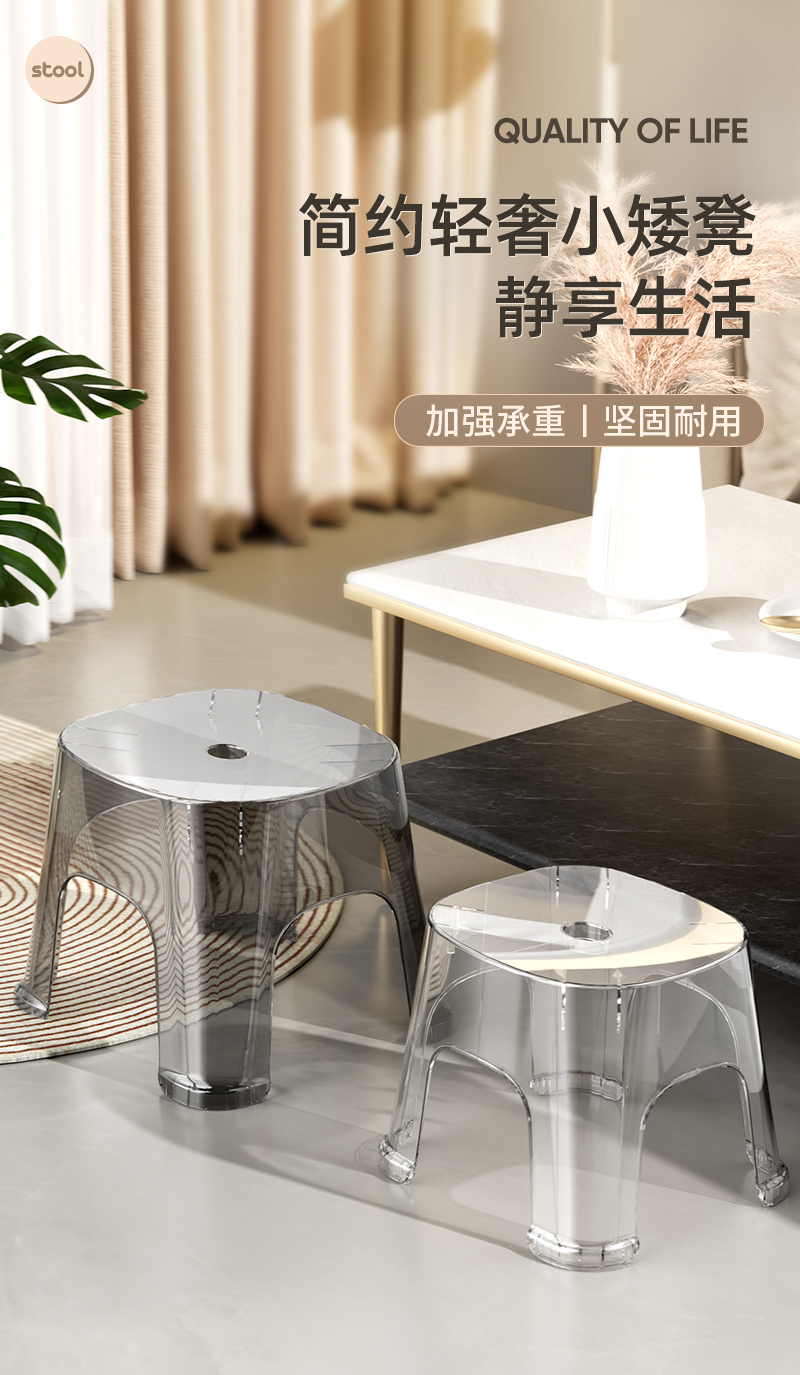 简约透明小凳子家用矮凳客厅茶几儿童换鞋凳加厚小型椅子塑料板凳详情1