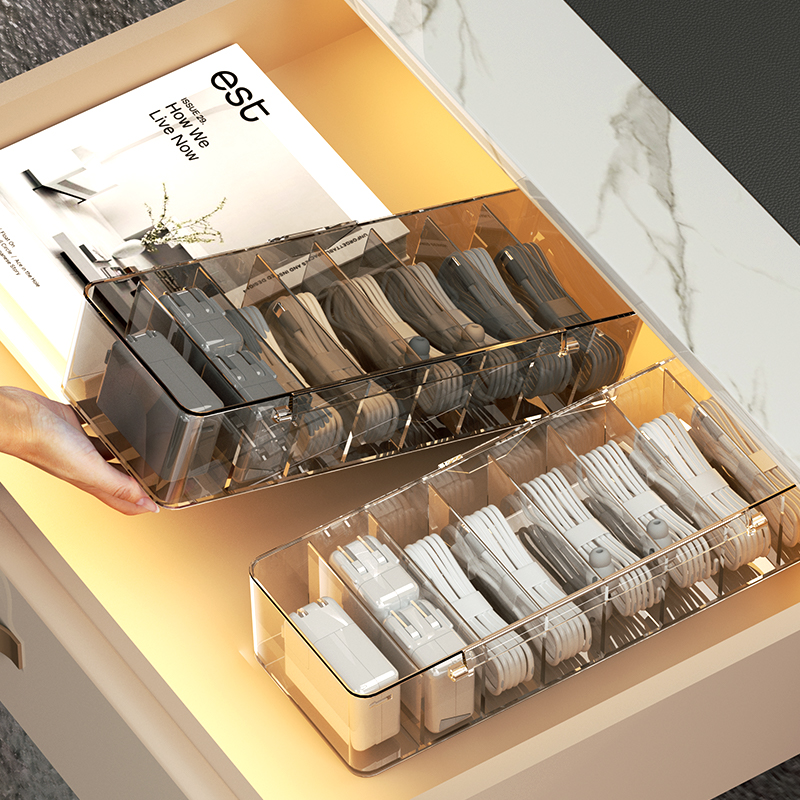 数据线收纳盒大容量桌面手机充电电源理线器家用分隔集线整理神器详情图2