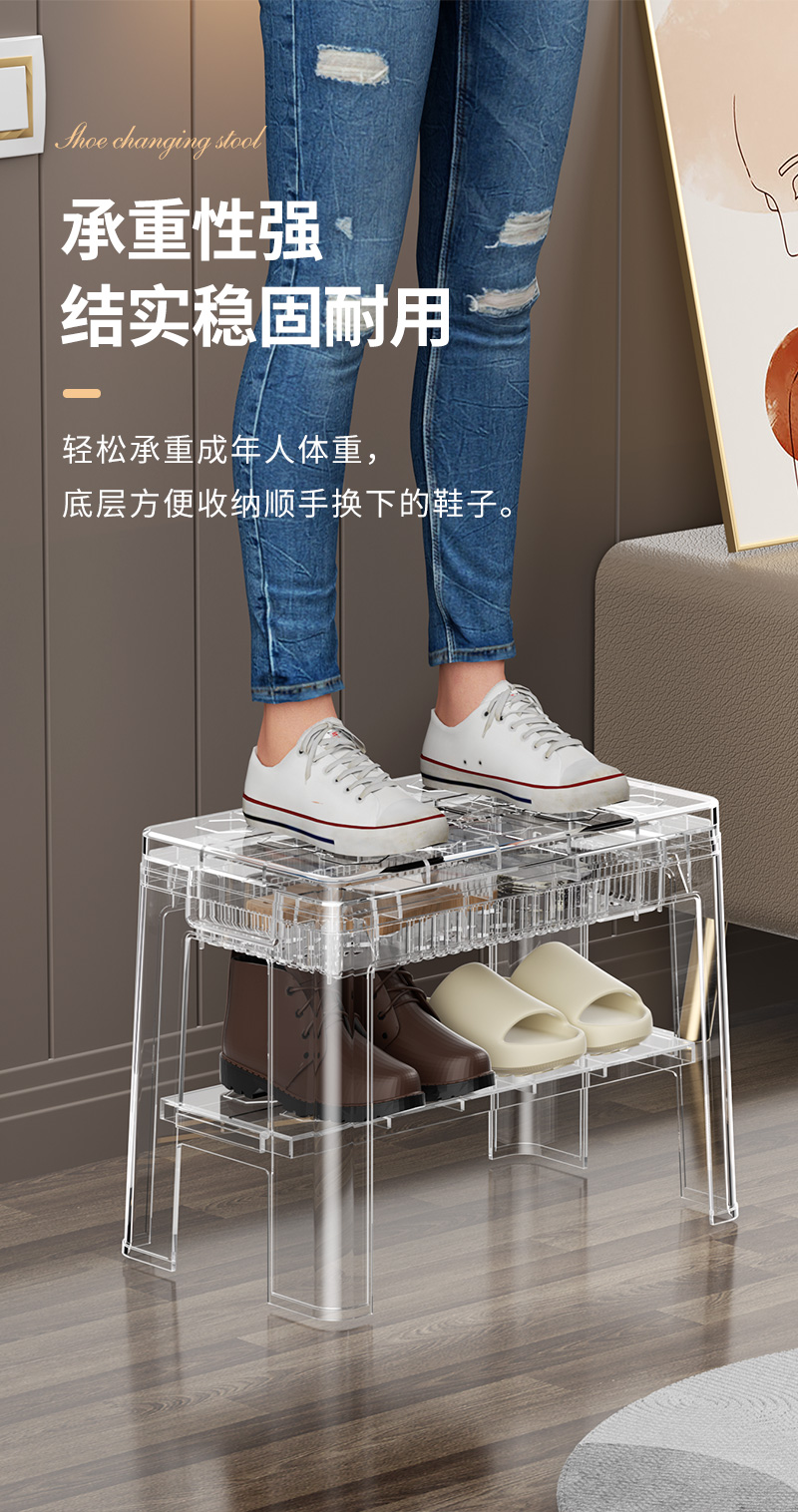 时尚极简小板凳子彩色透明亚克力换鞋凳儿童家用门口平板矮凳简约详情5