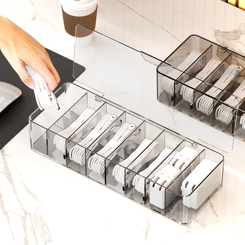 数据线收纳盒大容量桌面手机充电电源理线器家用分隔集线整理神器详情图5