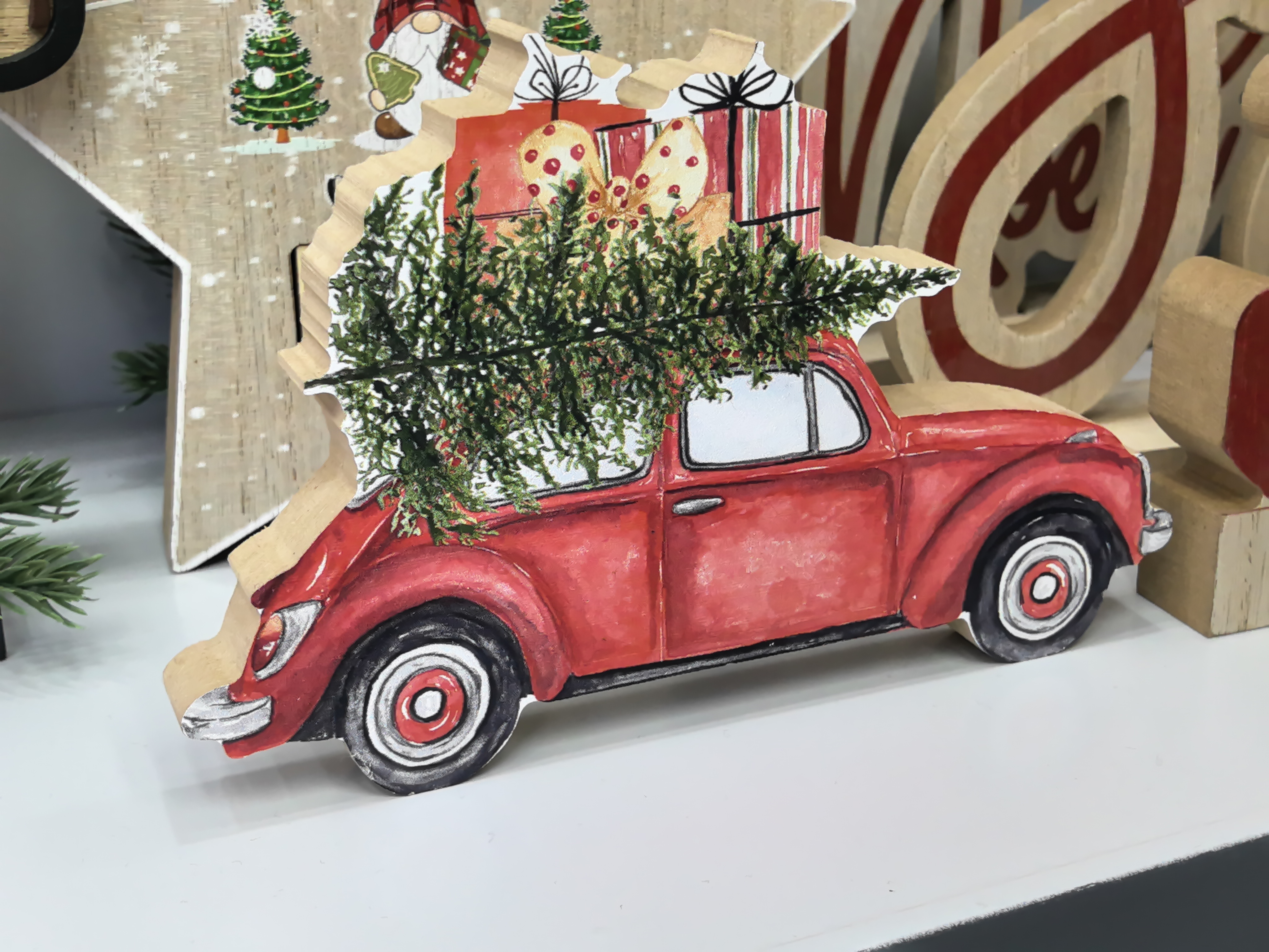 工艺术品  木质工艺品 圣诞节 礼物盒车子 热卖款 优势款 木质摆件木制品白底实物图