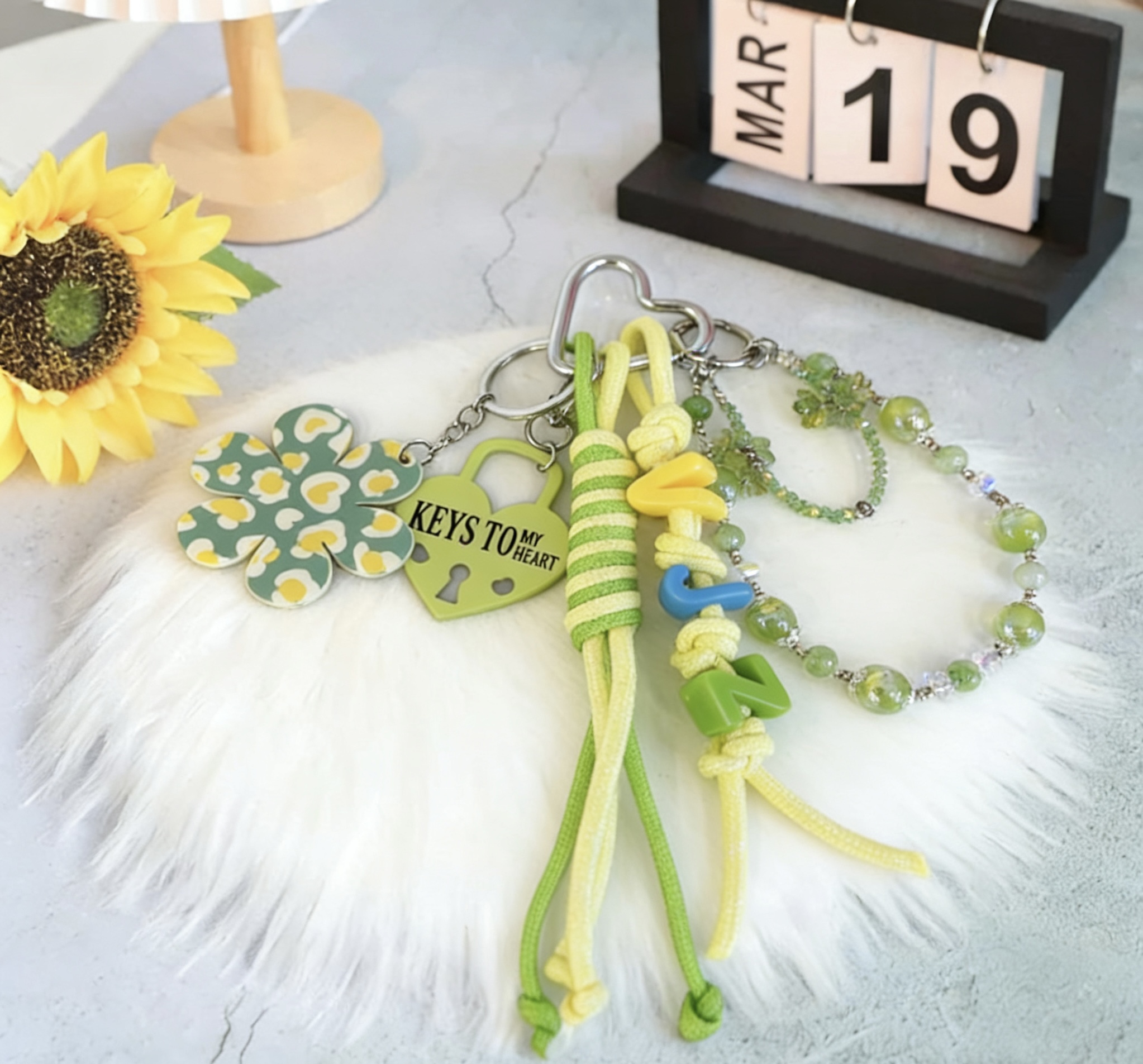  清新风幸运草包挂挂件 爱心锁串珠设计 百搭包包挂饰小饰品