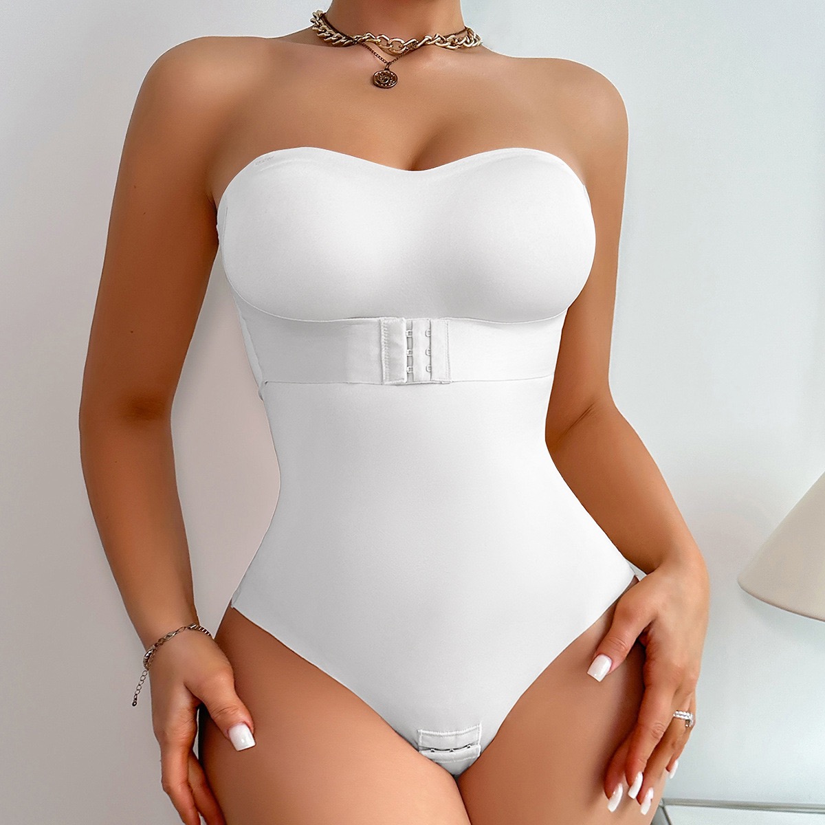 One-piece shapewear for women, invisible shoulder straps, anti-slip strips, abdominal buttons, compression corset, Skims, Amazon