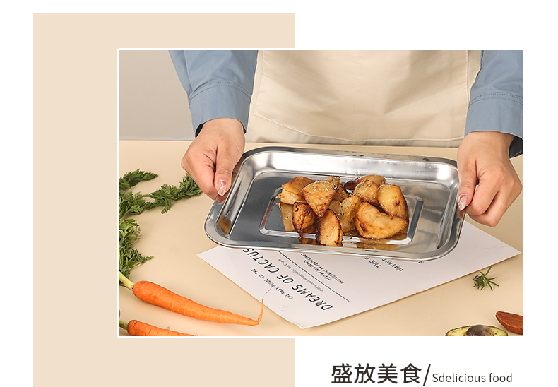 加厚带磁不锈钢平边方盘反边方盘 加厚加深家用商用烤鱼盘烘焙盘烤箱盘面包盘详情10