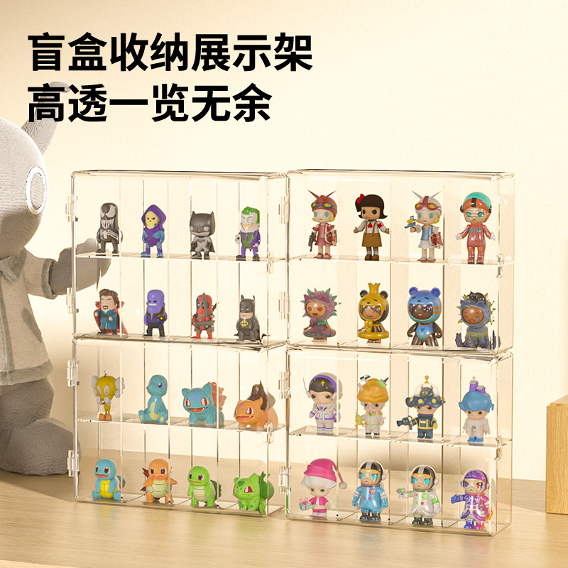 盲盒展示架全透明防尘手办收纳盒适用泡泡玛特潮玩摆件模型陈列盒