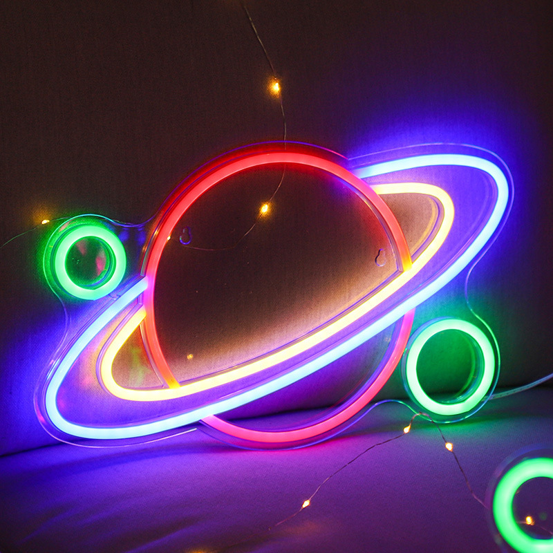 New cross-border planet and universe shaped LED backboard acrylic neon wall decorative light