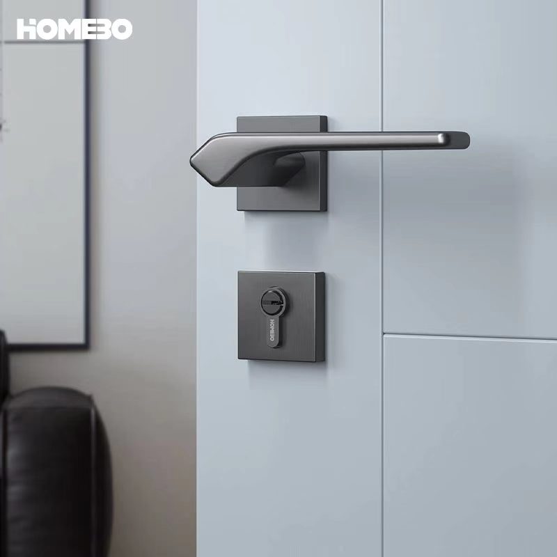 Haobao door lock, indoor bedroom silent magnetic door lock, black and gray household split lock, universal solid wood door handle Application Scenario