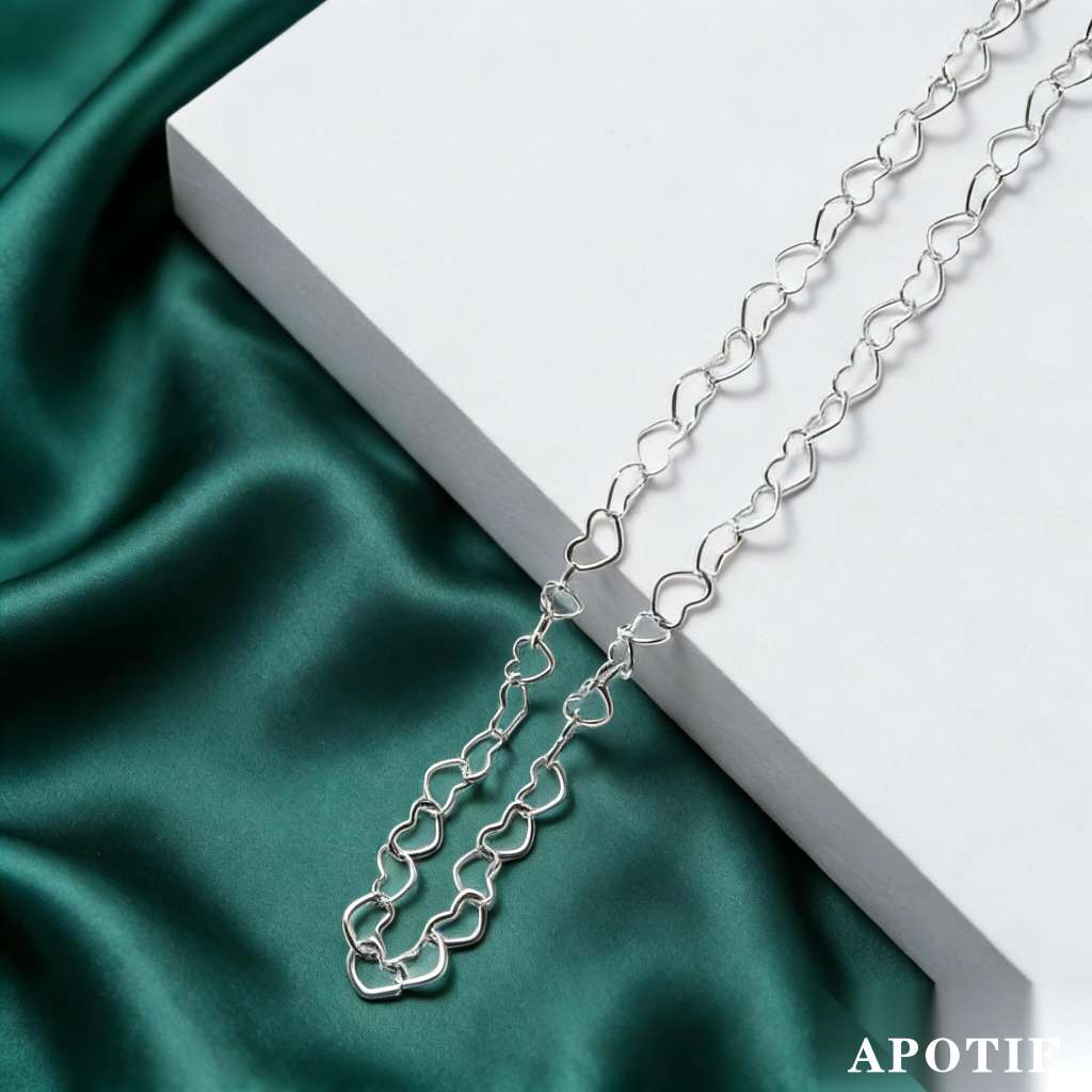 s925 pure silver heart-shaped circle plain chain collarbone chain