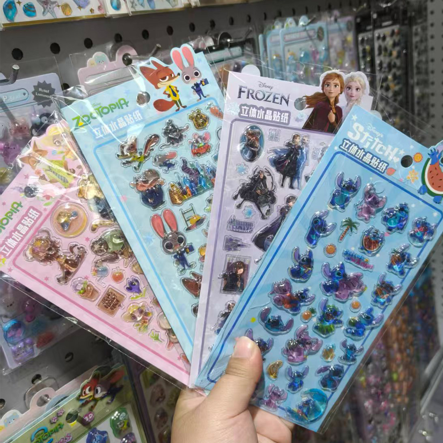 Officially authorized Disney Frozen 3D Relief Crystal stickers, landscape stickers, baby stickers, water stickers, strawberry Bear, children's Crazy Zoo details Picture