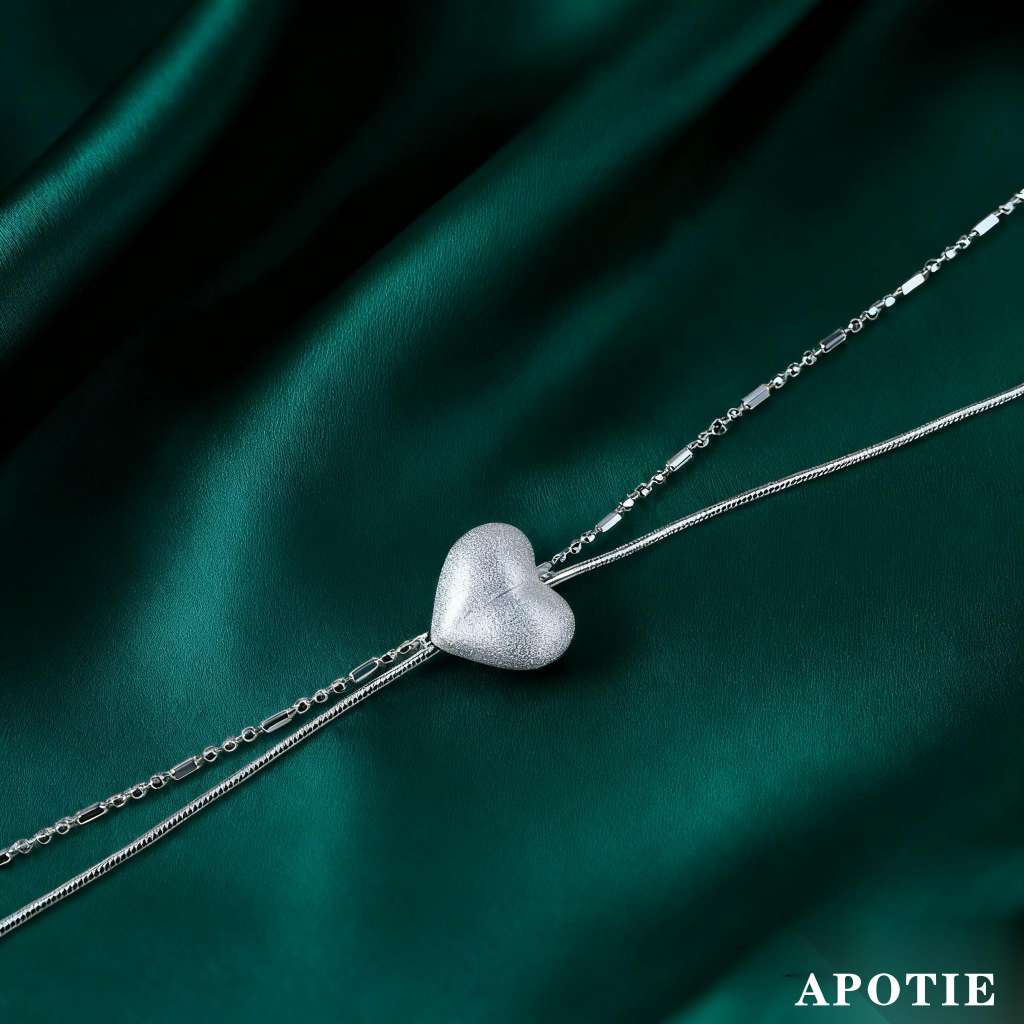 The brushed heart double-chain collarbone chain design is a stylish gift for APOTIE Specification image